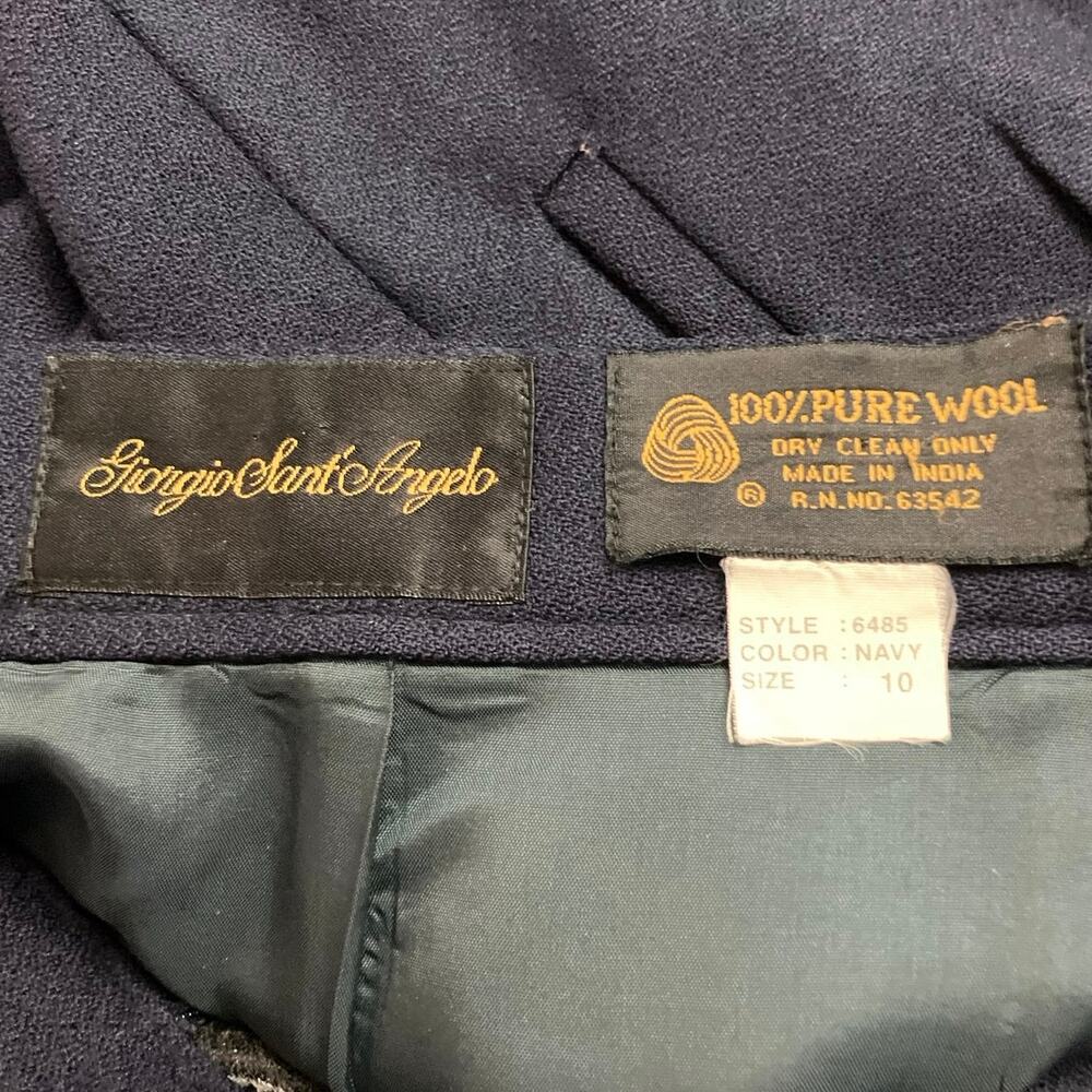 Giorgio Sant'Angelo Women's Navy Hi-Rise 100% Wool 29.5" Inseam Pants SZ 10 VTG - Picture 6 of 7